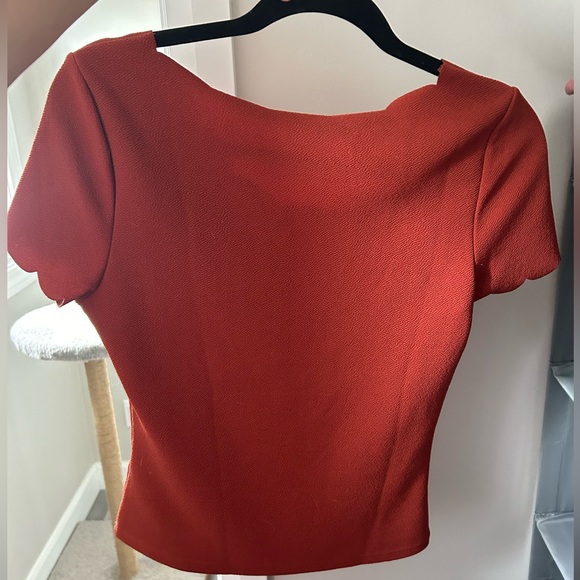 2/$15 - Burnt Orange Scalloped Neckline T-Shirt - Picture 2 of 2